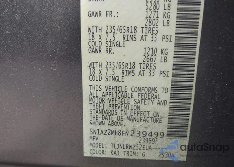 2015 Nissan Murano Sl from USA, damaged, VIN 5N1AZ2MH8FN239499